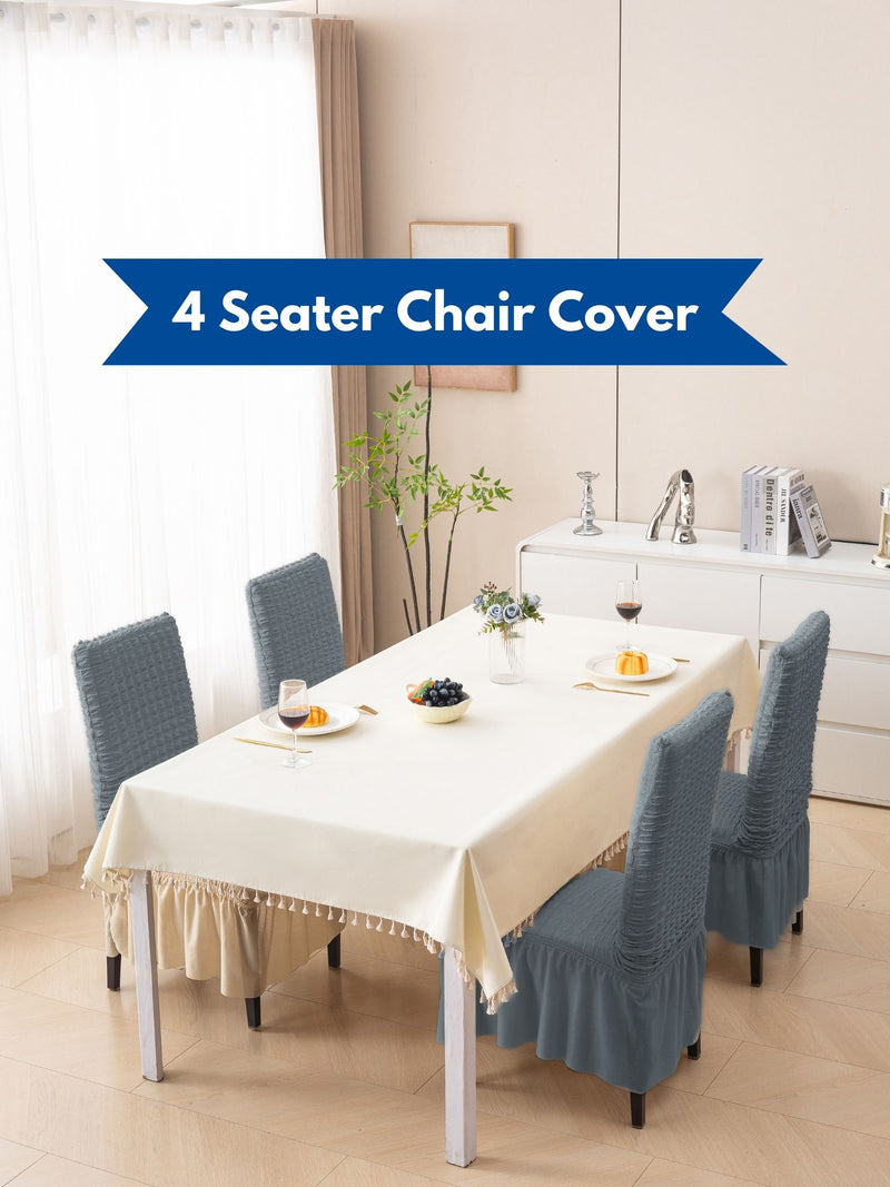 4 Seater Bubble Frill Chair Cover | Stretchable Textured Dining Chair Slipcover | Premium 280 GSM