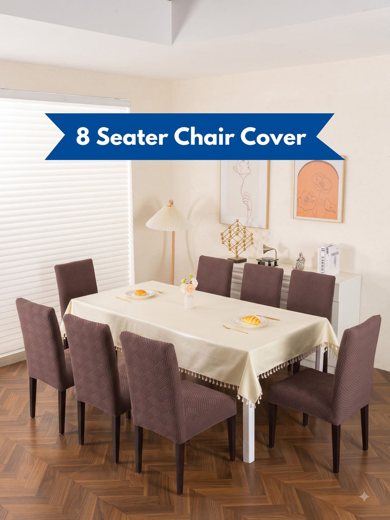 Elastic Stretch Dining Chair Covers with Geometric Jacquard Texture – Pack of 8 (Brown / Coffee)