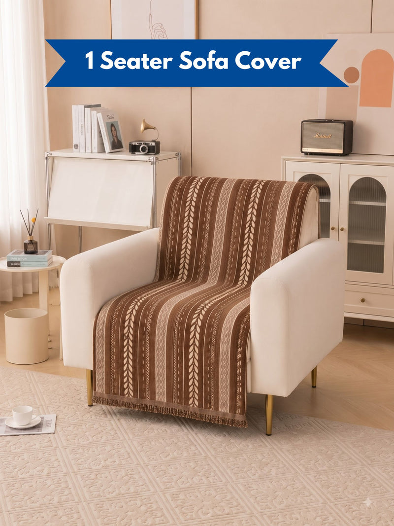 Luxury Ethnic Striped 1-Seater Sofa Runner Throw | Dust & Stain-Proof Single Couch Protector