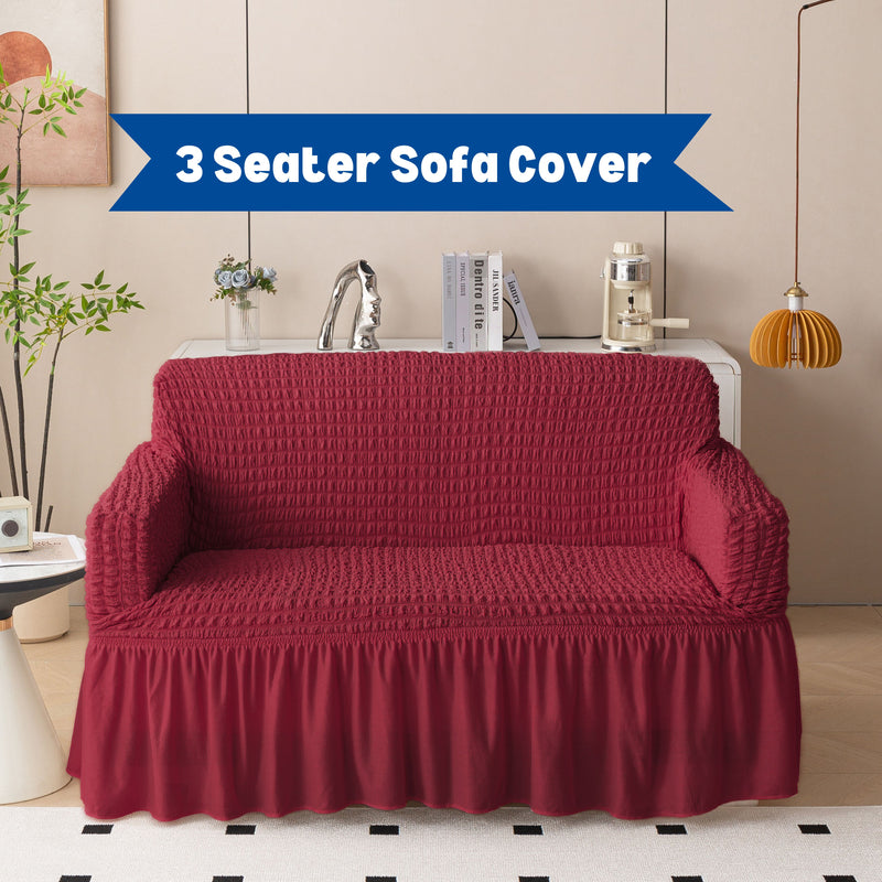 Premium Bubble Frill 3-Seater Sofa Cover - Maroon