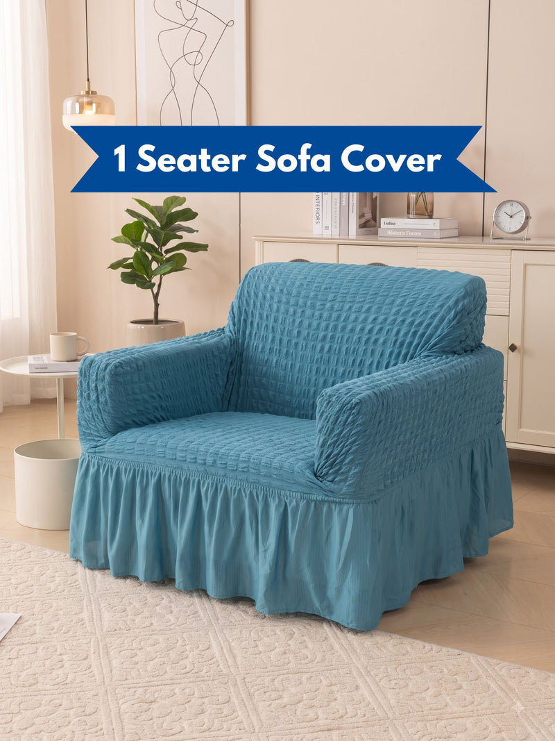 Teal Blue 1 Seater Stretchable Sofa Cover | Premium Fitted Sofa Cover | Magic In Home