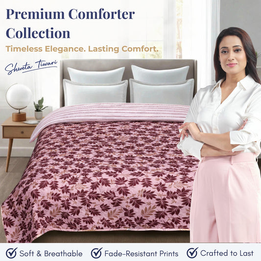 Premium Reversible Comforter for AC | Soft, Breathable & Fade-Resistant Bedding Set Red Leaf