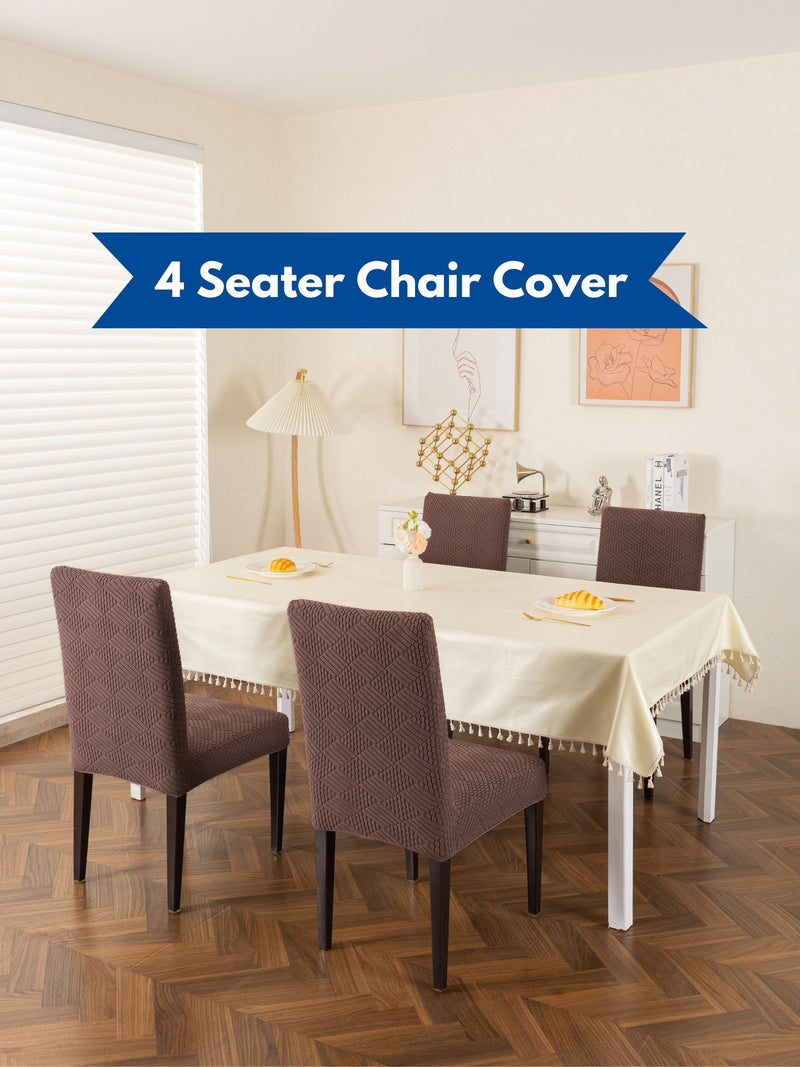 Elastic Stretch Dining Chair Covers with Geometric Jacquard Texture – Pack of 4 (Brown / Coffee)