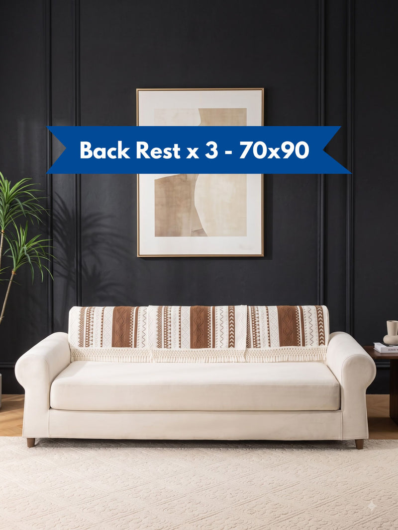 Premium Bohemian Sofa Backrest Cover Mats with Fringe - Pack of 3 (70 x 90 cm)
