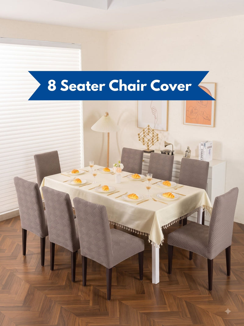 Elastic Stretch Dining Chair Covers with Geometric Jacquard Texture – Pack of 8 (Grey / Light Grey)