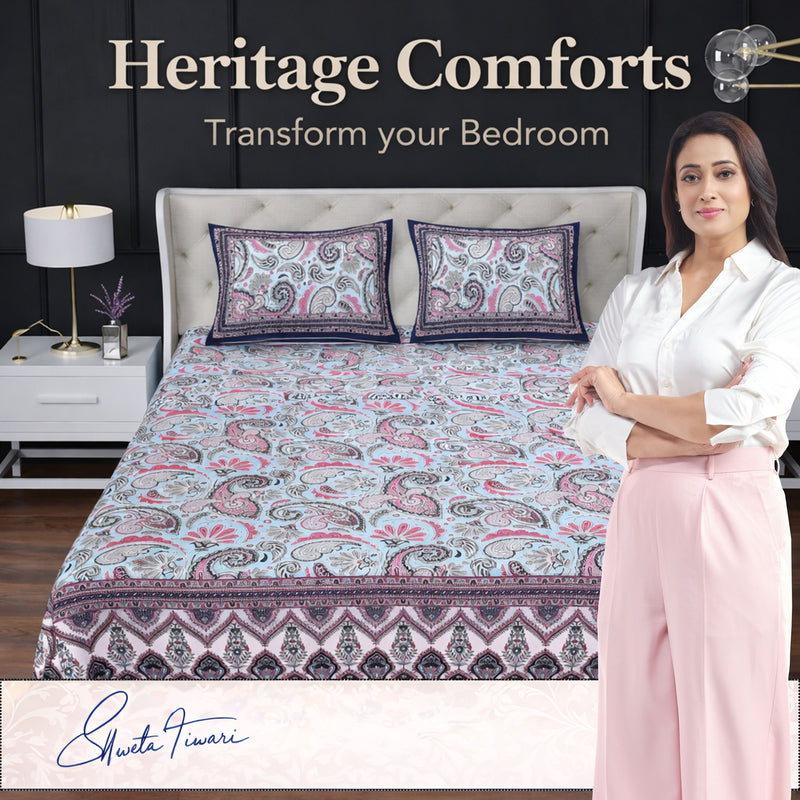 MAGICAL 240 TC King Size Cotton Flat Bedsheet with 2 Pillow Covers (Multicolor)