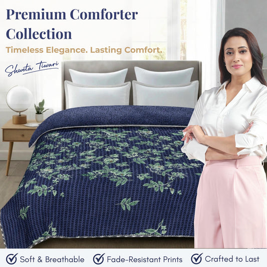 Premium Reversible Comforter for AC | Soft, Breathable & Fade-Resistant Bedding Set Midnight Leaf Weave