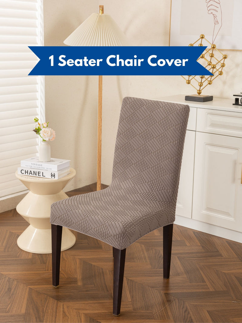 Elastic Stretch Dining Chair Cover with Geometric Jacquard Texture – Pack of 1 (Grey / Light Grey)