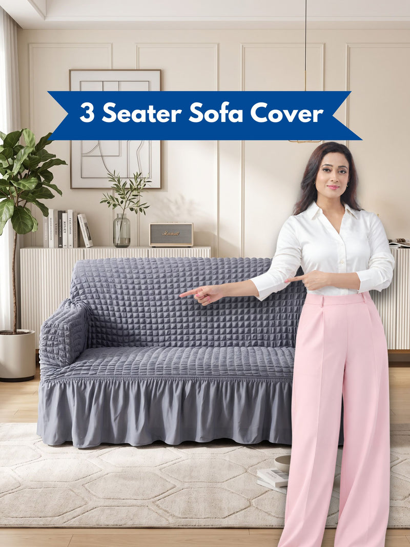 Dark Grey 3 Seater Stretchable Sofa Cover | Premium Fitted Sofa Cover | Magic In Home