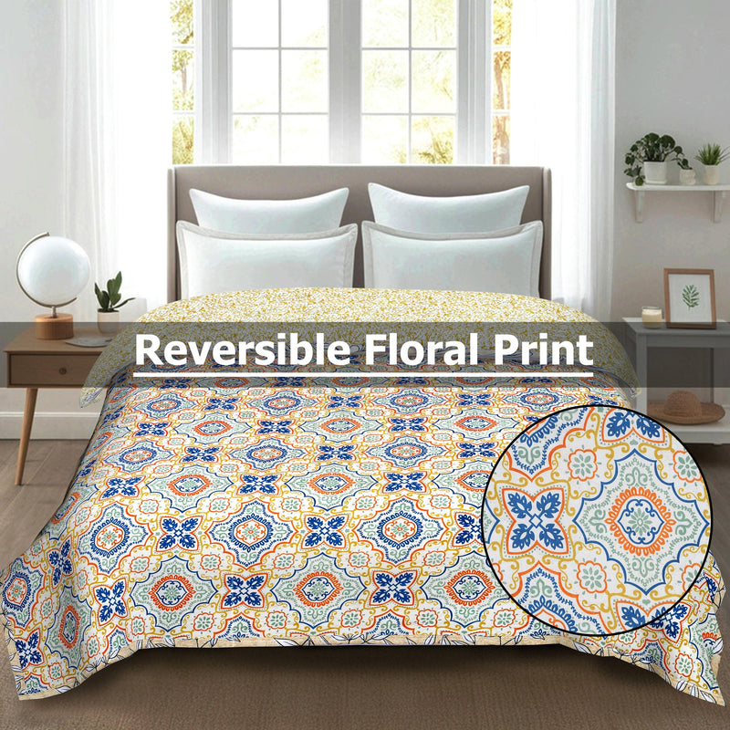 Premium Reversible Floral Print Comforter (Ethnic Geometric Print)