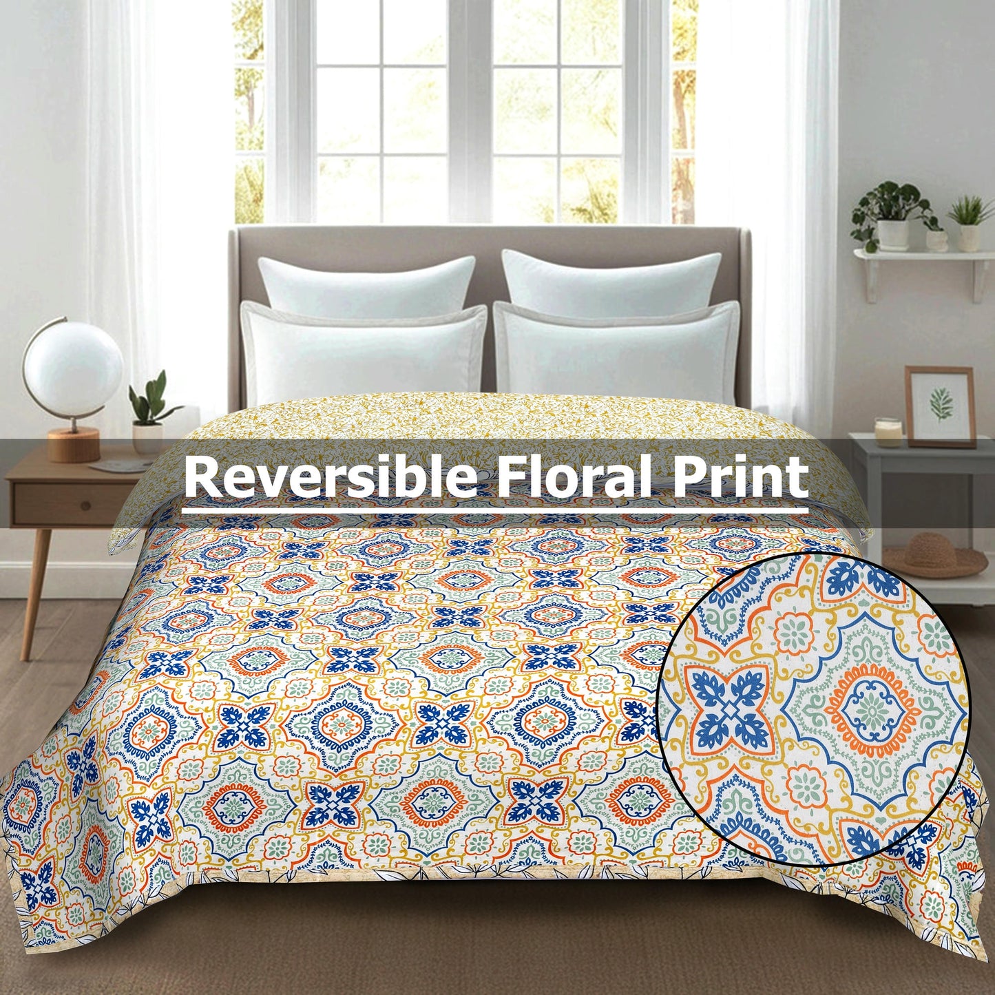Premium Reversible Comforter for AC | Soft, Breathable & Fade-Resistant Bedding Set Ethnic Geometric Print