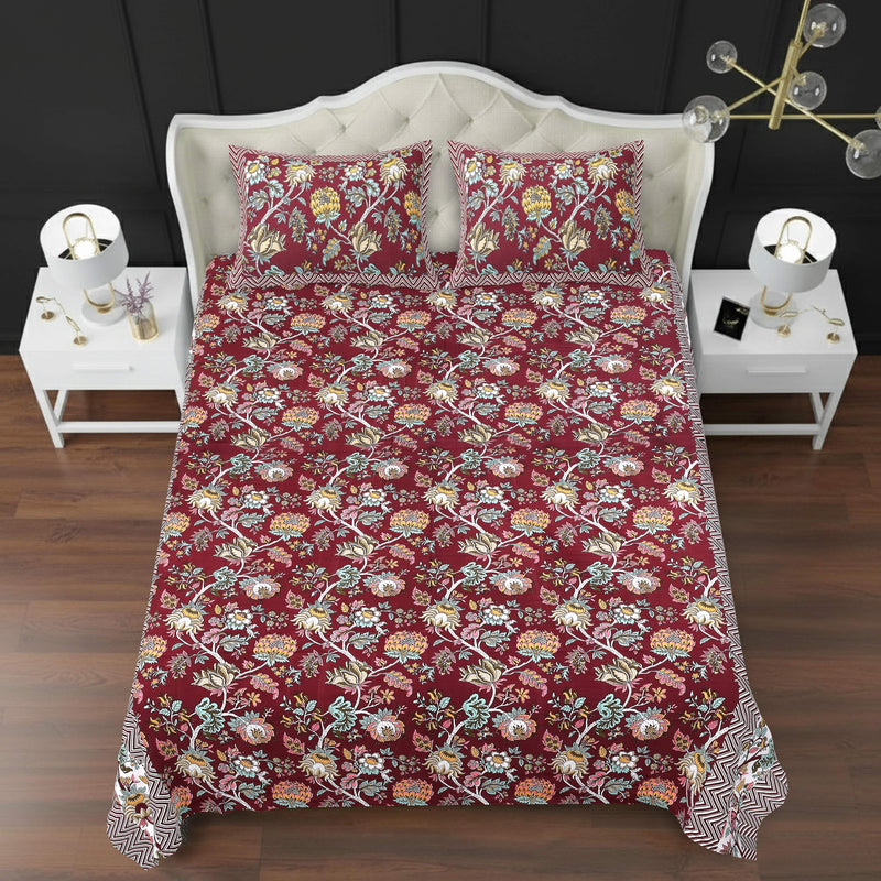 MAGICAL 240 TC King Size Cotton Flat Bedsheet with 2 Pillow Covers (Multicolor)