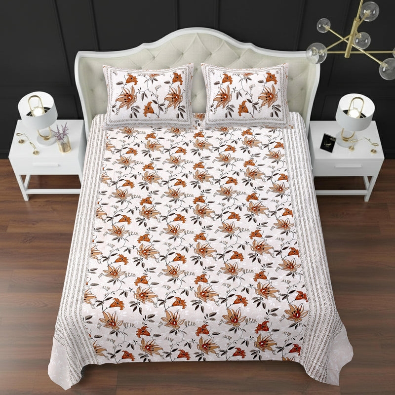 MAGICAL 240 TC King Size Cotton Flat Bedsheet with 2 Pillow Covers (Multicolor)
