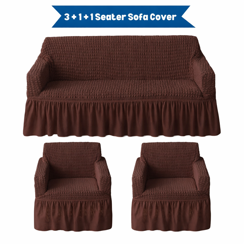 Premium Bubble Frill 3+2 Seater Sofa Cover Set - Dark Brown