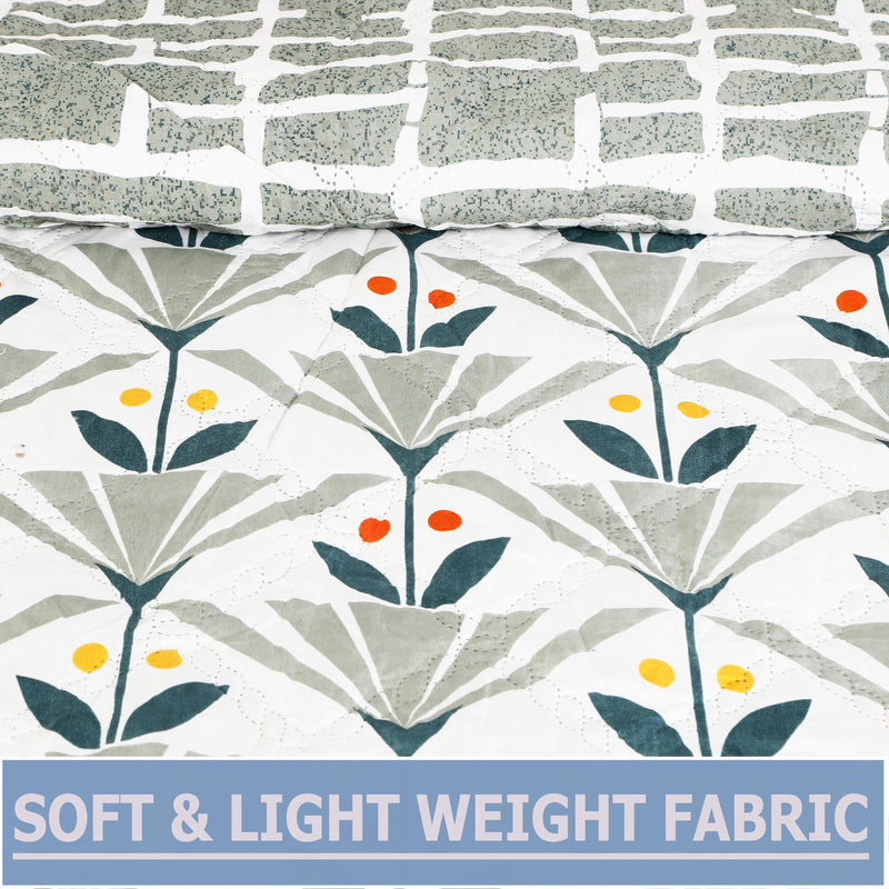Premium Reversible Floral Print Comforter (Green)