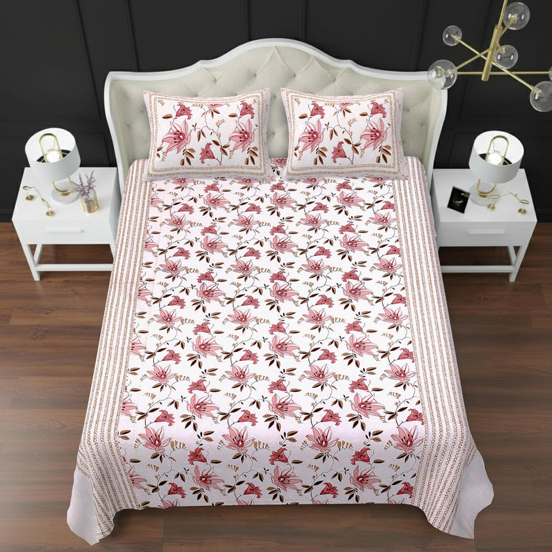 MAGICAL 240 TC King Size Cotton Flat Bedsheet with 2 Pillow Covers (Multicolor)