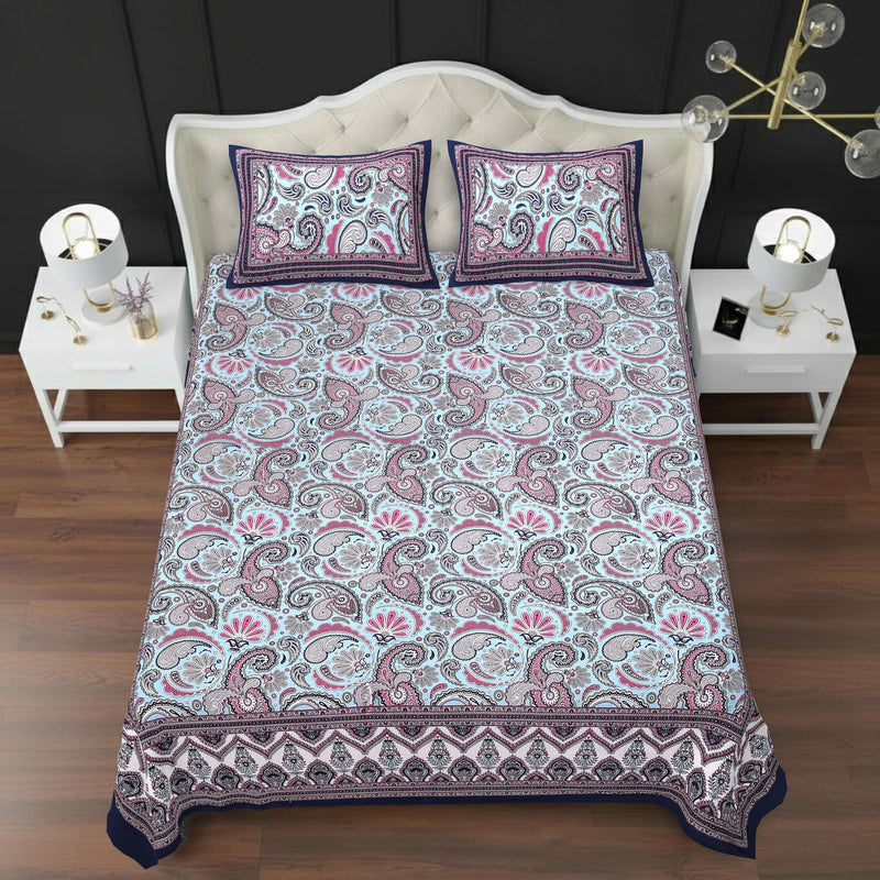 MAGICAL 240 TC King Size Cotton Flat Bedsheet with 2 Pillow Covers (Multicolor)