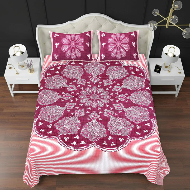 MAGICAL 240 TC King Size Cotton Flat Bedsheet with 2 Pillow Covers (Multicolor)