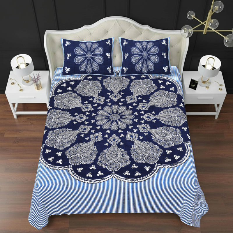 MAGICAL 240 TC King Size Cotton Flat Bedsheet with 2 Pillow Covers (Multicolor)