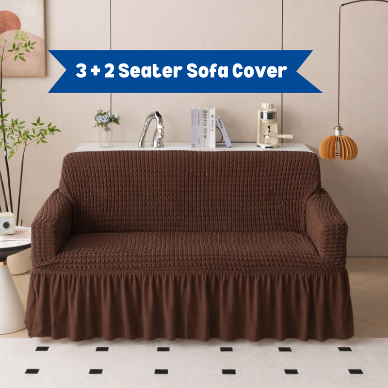 Premium Bubble Frill 3+2 Seater Sofa Cover Set - Dark Brown