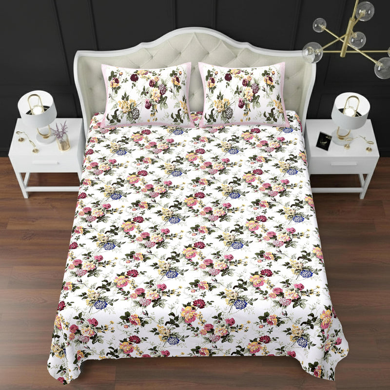 MAGICAL 240 TC King Size Cotton Flat Bedsheet with 2 Pillow Covers (Multicolor)