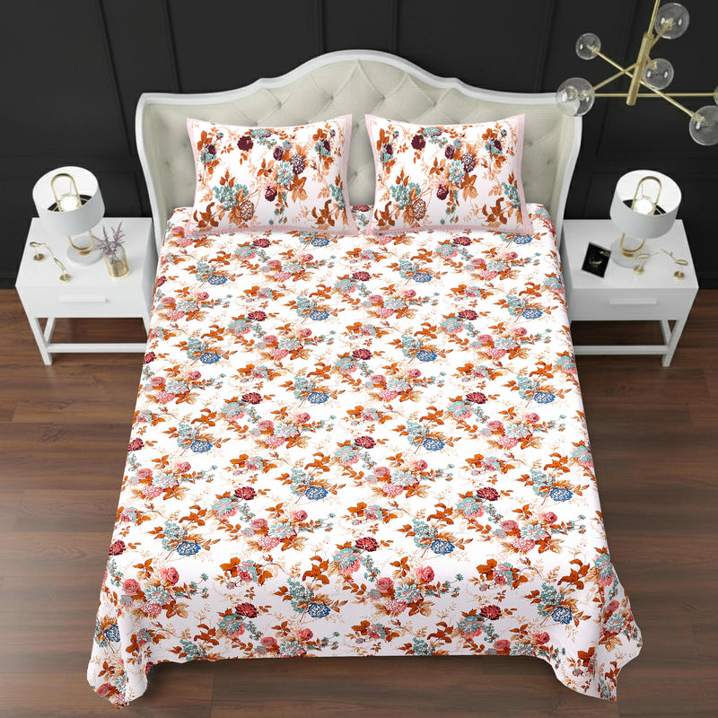 MAGICAL 240 TC King Size Cotton Flat Bedsheet with 2 Pillow Covers (Multicolor)