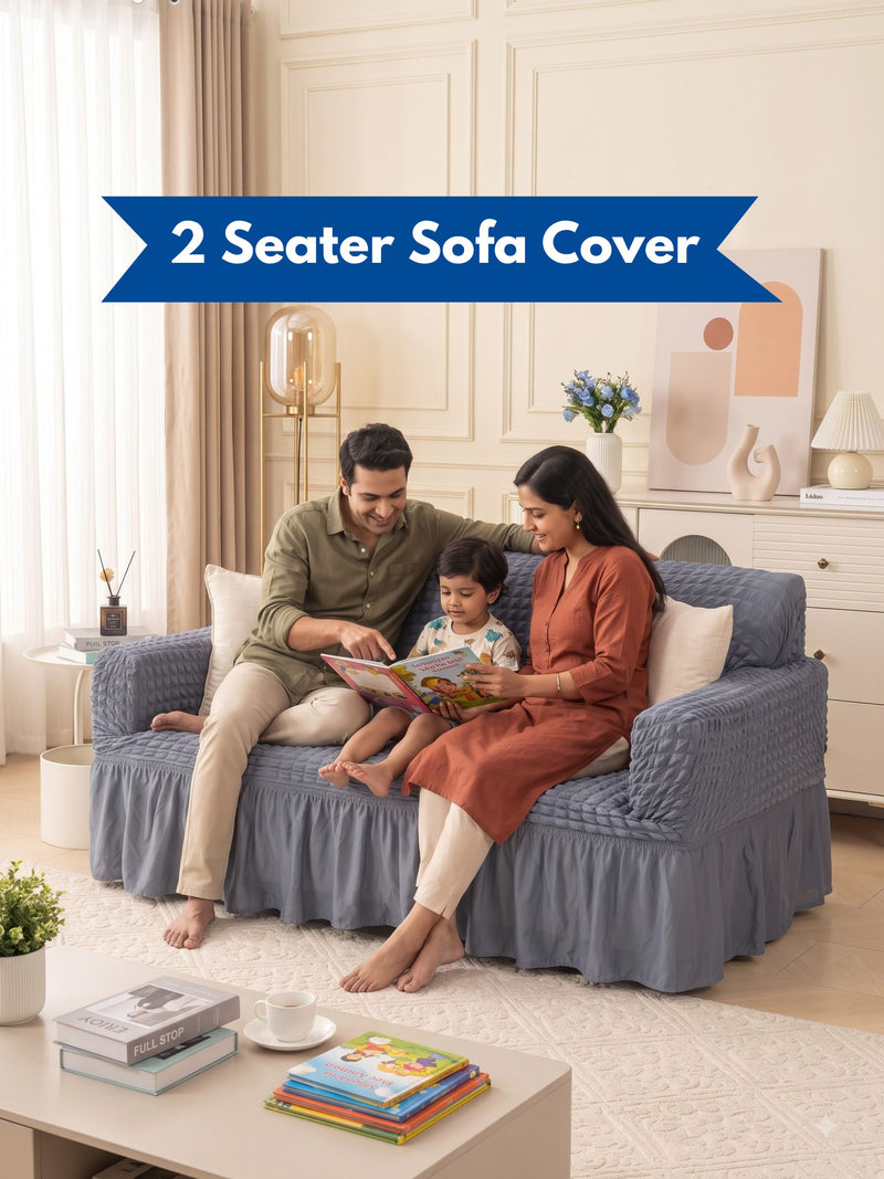 2 Seater Stretchable Sofa Cover | Premium Fitted Sofa Cover | Washable & Easy Fit | Grey