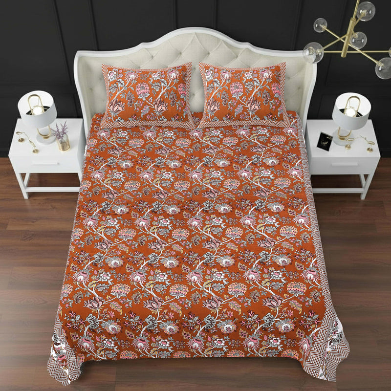 MAGICAL 240 TC King Size Cotton Flat Bedsheet with 2 Pillow Covers (Multicolor)