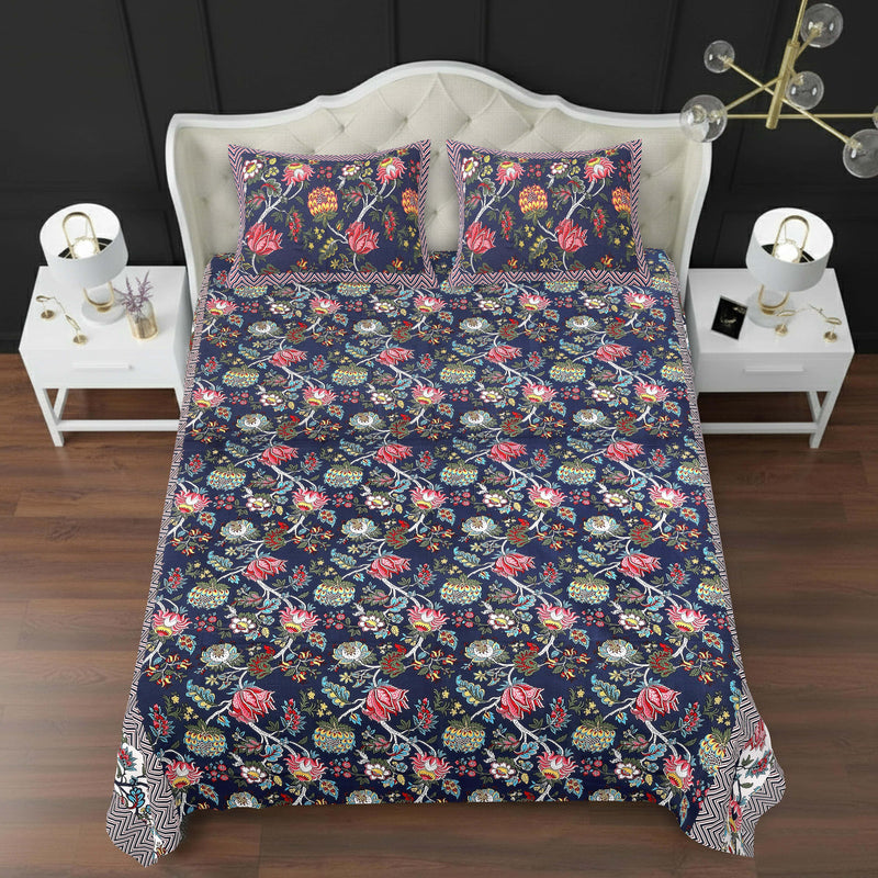 MAGICAL 240 TC King Size Cotton Flat Bedsheet with 2 Pillow Covers (Multicolor)