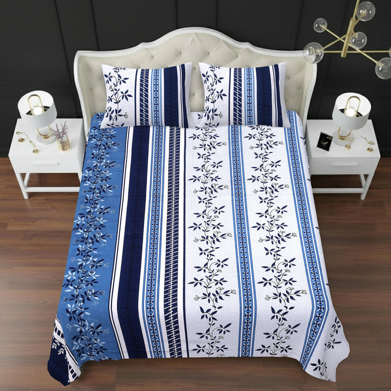 MAGICAL 240 TC King Size Cotton Flat Bedsheet with 2 Pillow Covers (Multicolor)