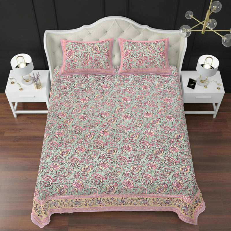 MAGICAL 240 TC King Size Cotton Flat Bedsheet with 2 Pillow Covers (Multicolor)