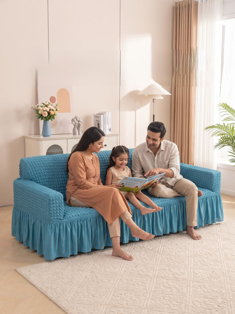 Teal Blue 4 Seater Stretchable Sofa Cover | Premium Fitted Sofa Cover | Magic In Home