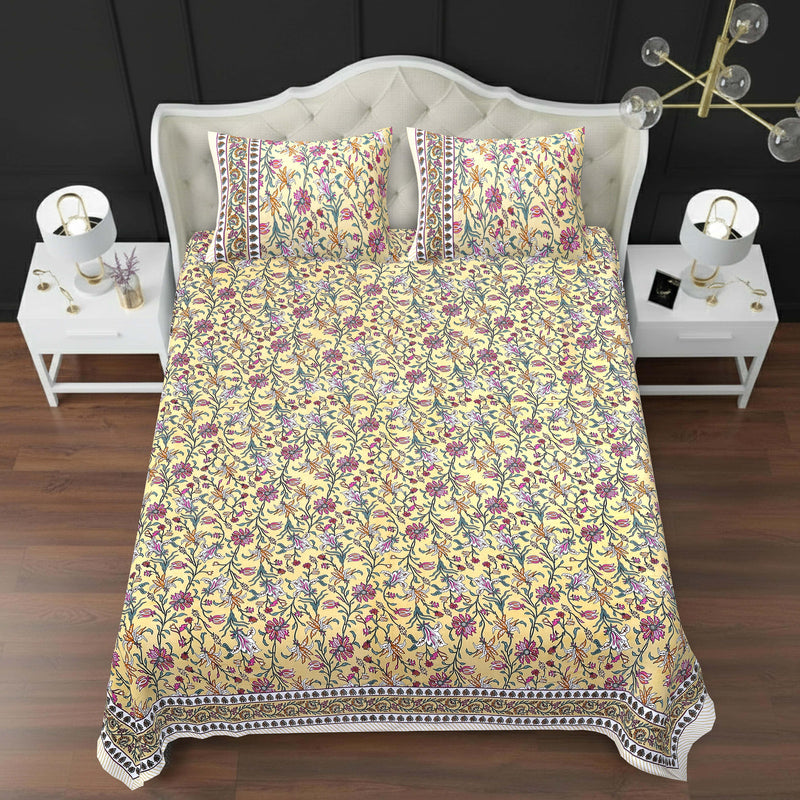 MAGICAL 240 TC King Size Cotton Flat Bedsheet with 2 Pillow Covers (Multicolor)