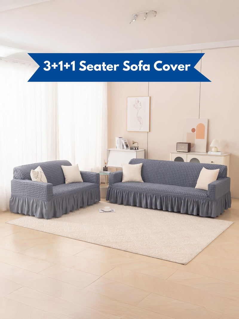 Dark Grey 3+1+1 Seater Stretchable Sofa Cover Set | Premium Fitted Sofa Covers | Magic In Home