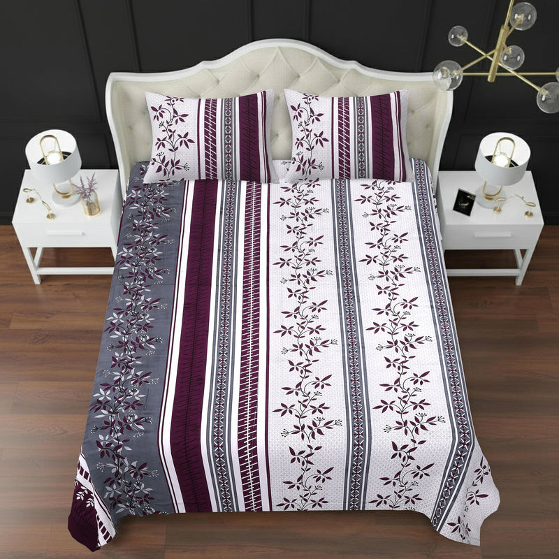 MAGICAL 240 TC King Size Cotton Flat Bedsheet with 2 Pillow Covers (Multicolor)