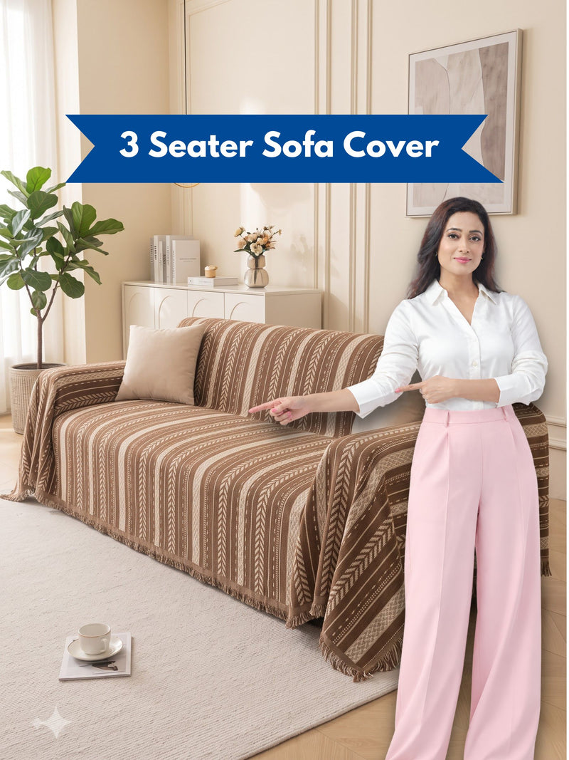 Luxury Ethnic Striped 3-Seater Sofa Protector Throw | Dust & Pet-Proof Couch Cover