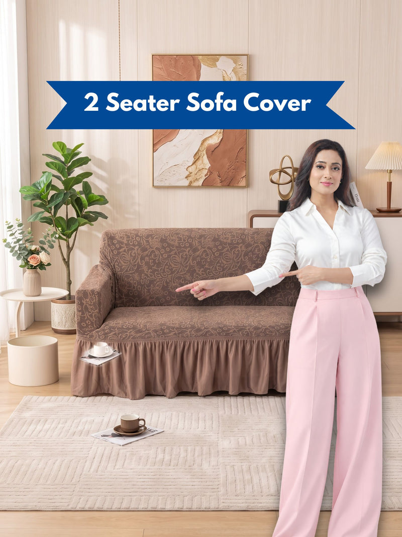 Elastic Stretch Dining Chair Covers with Geometric Jacquard Texture – Pack of 4 (Brown / Coffee)