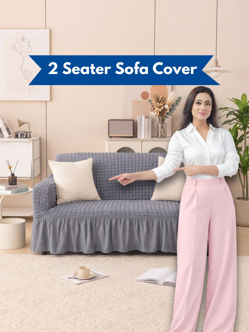 2 Seater Stretchable Sofa Cover | Premium Fitted Sofa Cover | Washable & Easy Fit | Grey
