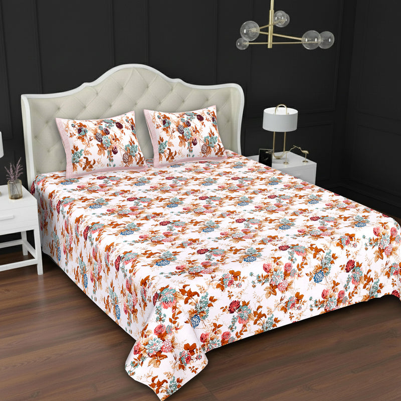 MAGICAL 240 TC King Size Cotton Flat Bedsheet with 2 Pillow Covers (Multicolor)