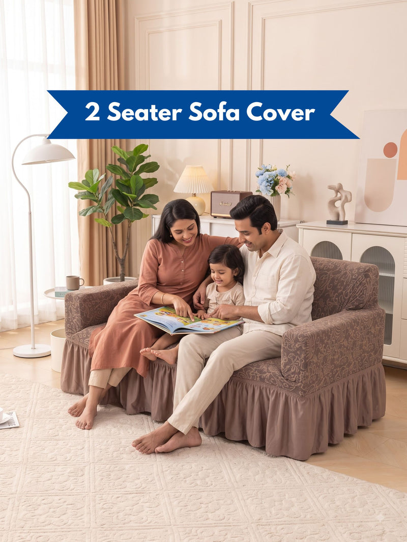 Elastic Stretch Dining Chair Covers with Geometric Jacquard Texture – Pack of 4 (Brown / Coffee)