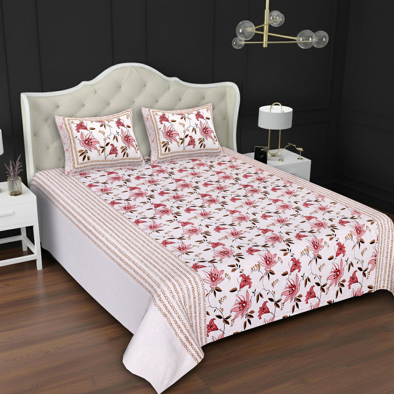 MAGICAL 240 TC King Size Cotton Flat Bedsheet with 2 Pillow Covers (Multicolor)