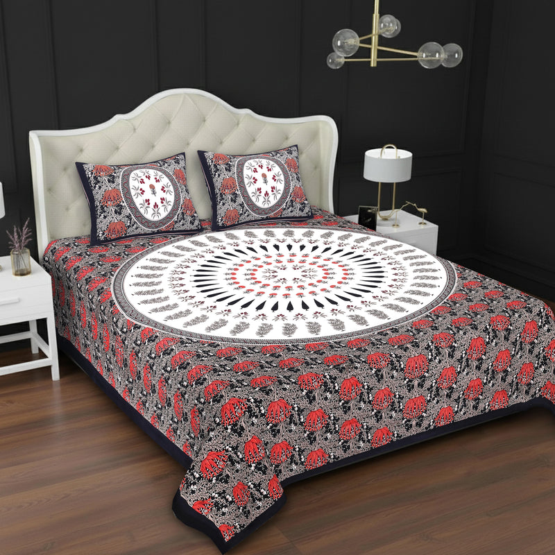 MAGICAL 240 TC King Size Cotton Flat Bedsheet with 2 Pillow Covers (Multicolor)