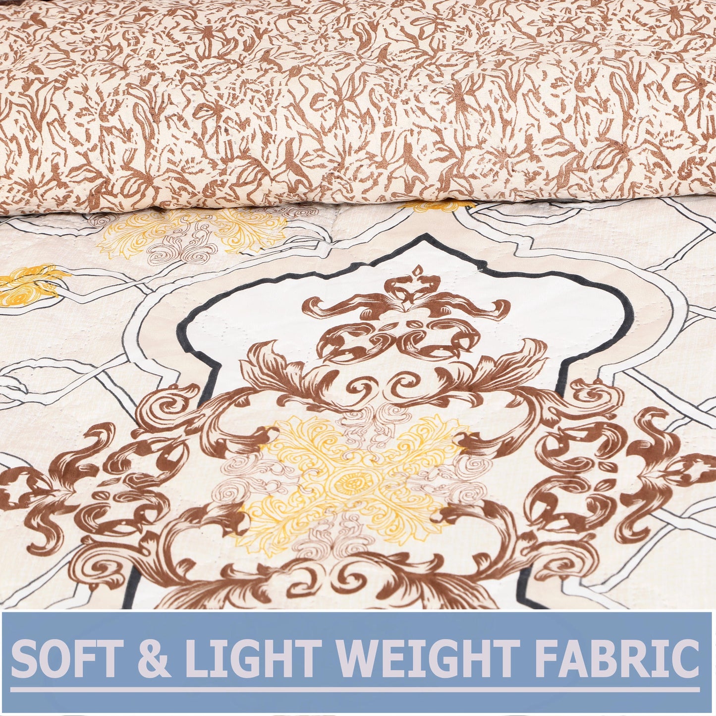 Premium Reversible Comforter for AC | Soft, Breathable & Fade-Resistant Bedding Set Beige Brown Royal Print