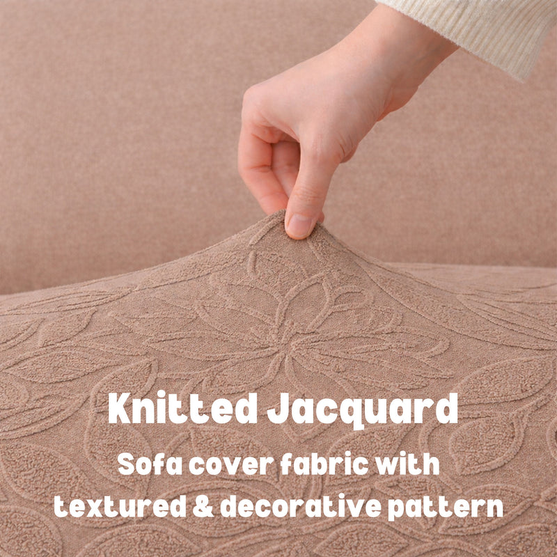 Premium 3 Seater Sofa Cover - Knitted Jacquard, Floral Textured Elastic Slipcover (Brown)