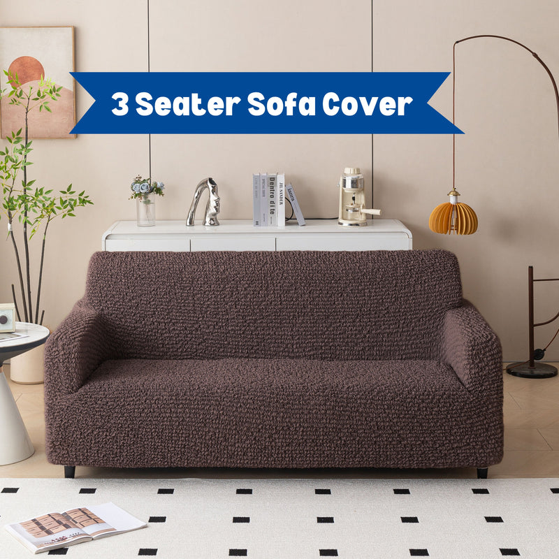 Premium 3 Seater Sofa Cover - Microfiber Stretchable Italian Textured Couch Slipcover (Brown)