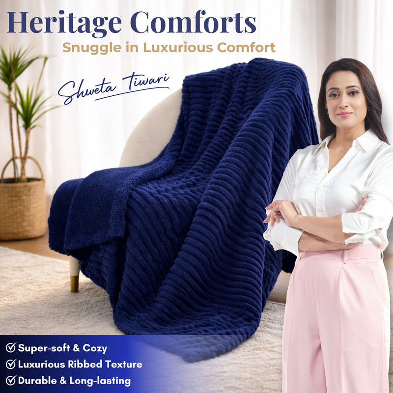 Heritage Luxurious Pencil Textured Blanket (Dark Blue)