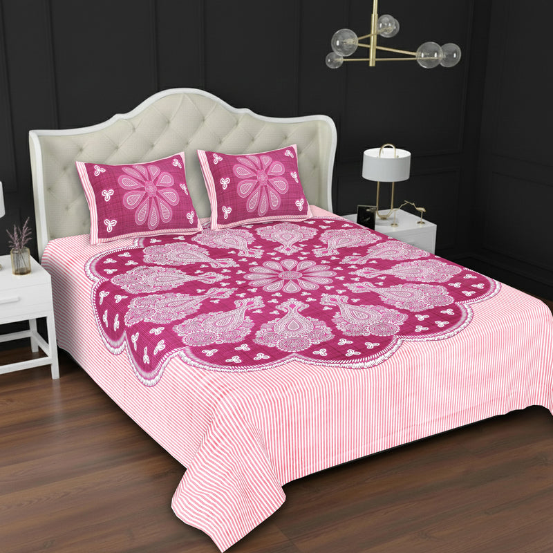MAGICAL 240 TC King Size Cotton Flat Bedsheet with 2 Pillow Covers (Multicolor)