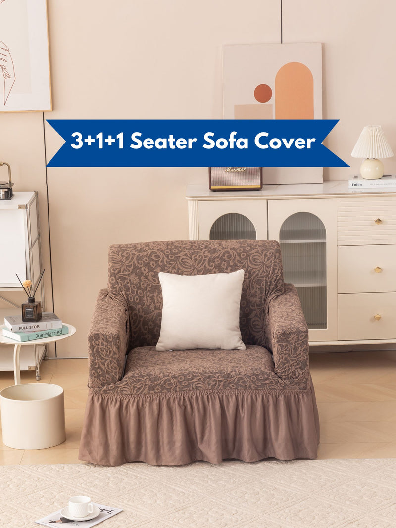 Premium Elasticated 3+1+1 Seater Sofa Cover Set with Frill – Brown