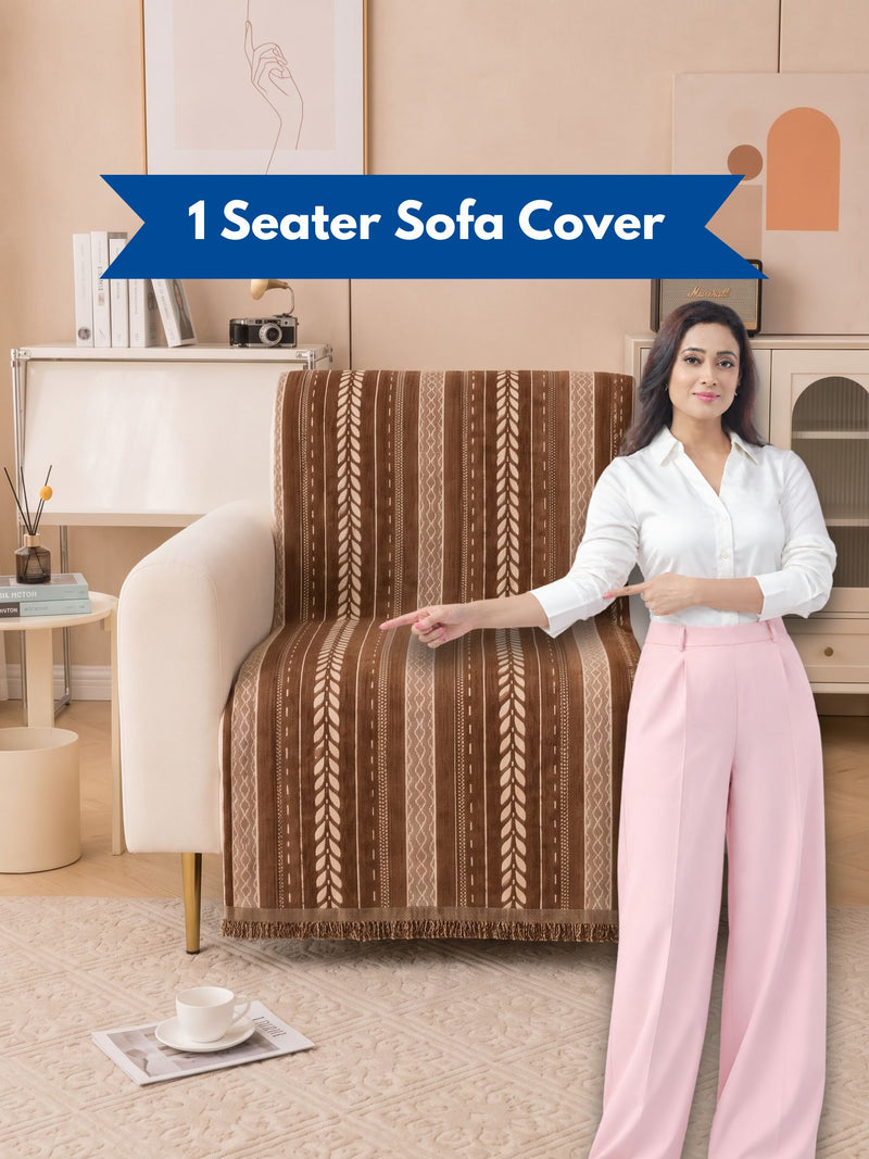 Luxury Ethnic Striped 1-Seater Sofa Runner Throw | Dust & Stain-Proof Single Couch Protector