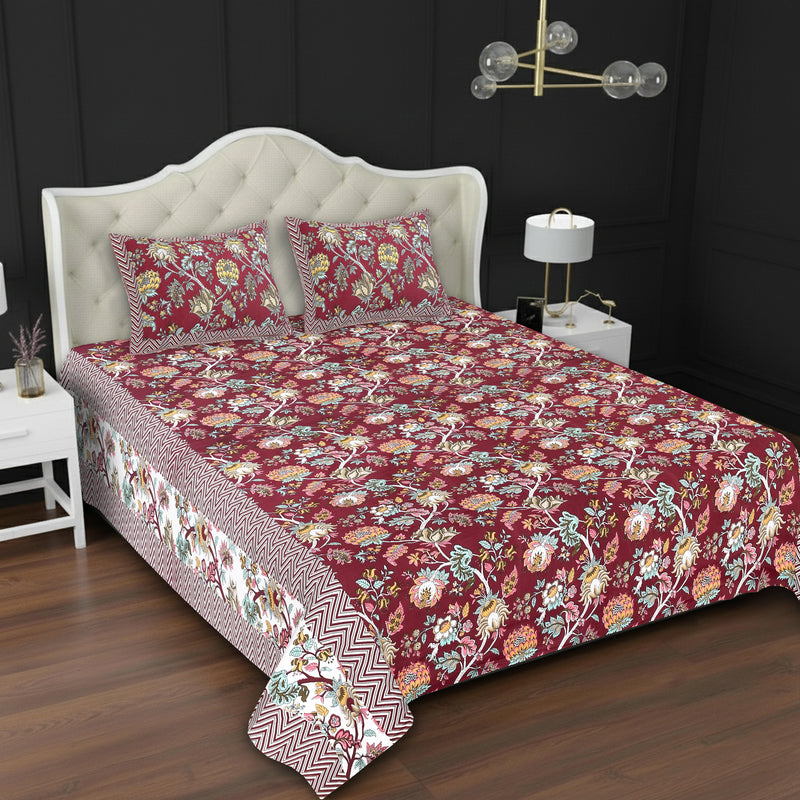 MAGICAL 240 TC King Size Cotton Flat Bedsheet with 2 Pillow Covers (Multicolor)